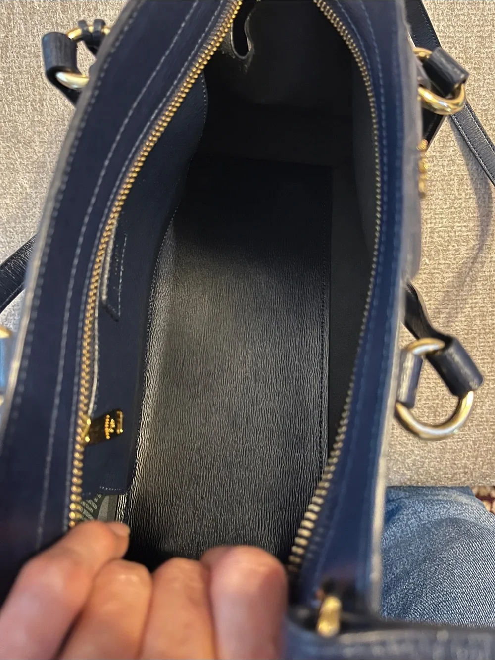Lauren Ralph Lauren Navy Blue Satchel Shoulder Bag Gold Tone RLL